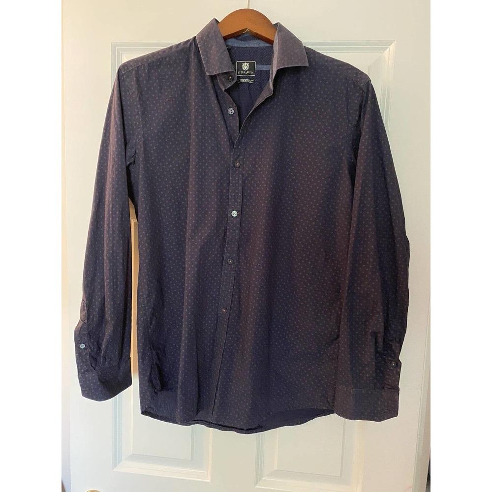 Steel and Jelly Men’s Size L Button Up Shirt Blue With Red/Brown Square Pattern